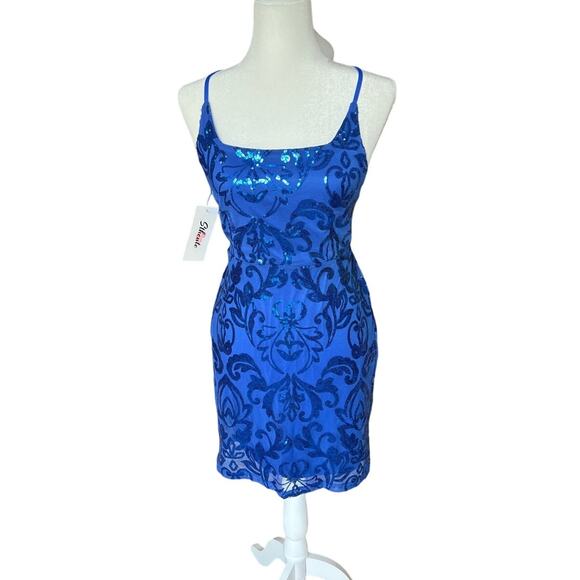 Sthcute Royal Blue Sequin Minidress Women's Size M Strappy Back Homecoming Glam - Picture 1 of 12
